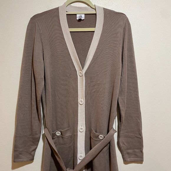 Cabi Size M Genteel Long Duster Cardigan Sweater Brown Button Front Belted - Picture 6 of 15
